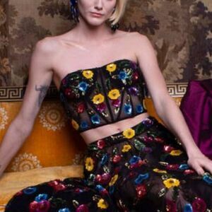 NEW La Fuori Aleah Embroidered Floral Sequin Corset Size Small